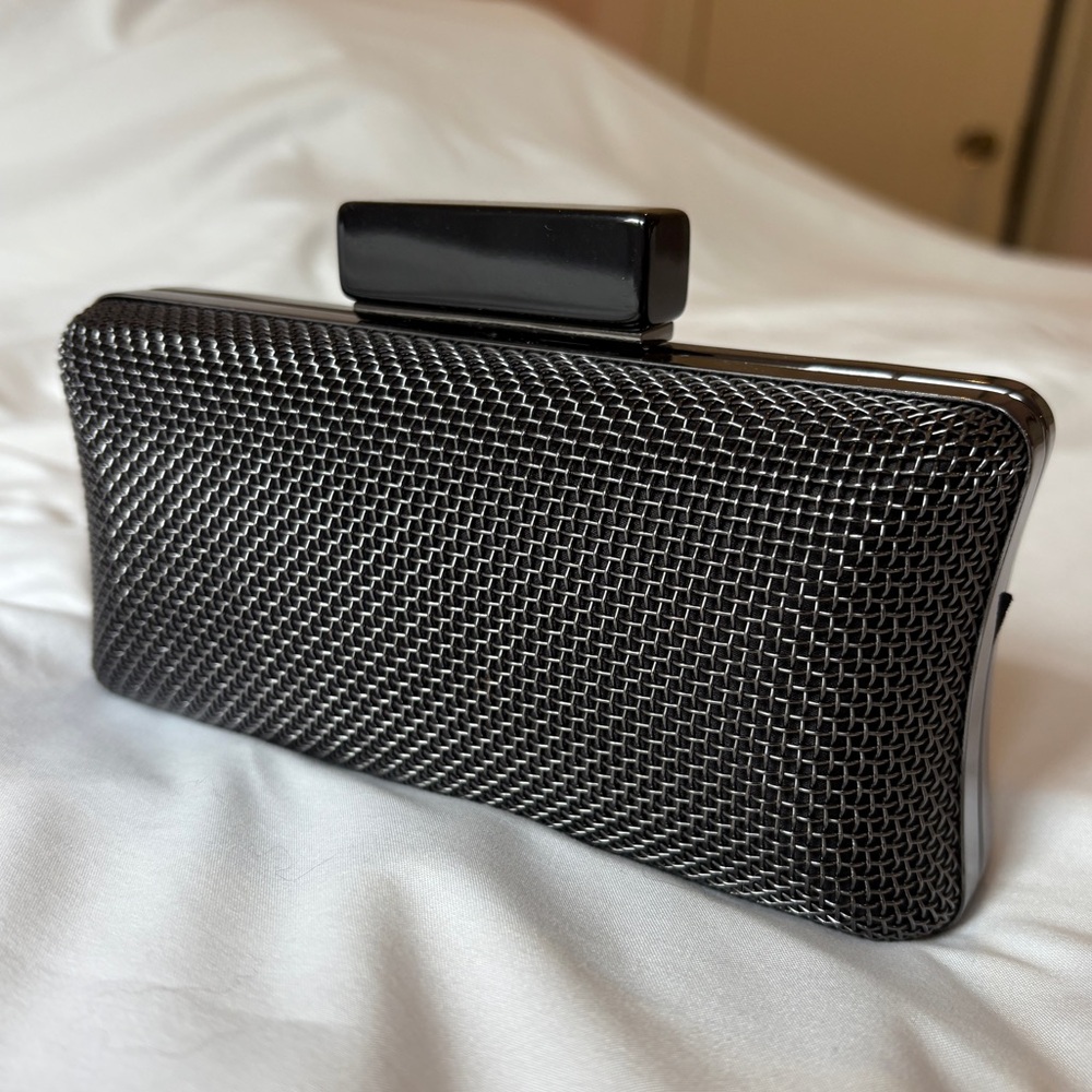 La Regale black and silver hardcase small clutch purse